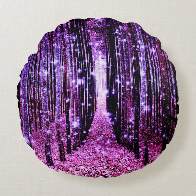 Magisch bos Paarse roze Rond Kussen (Voorkant)