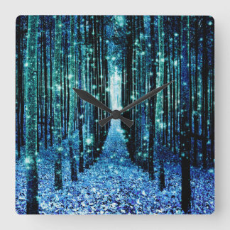 Magisch bos turquoise turkoois vierkante klok