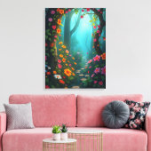 Magisch bospad met grillige wilde bloemen canvas afdruk (Insitu (Woonkamer))