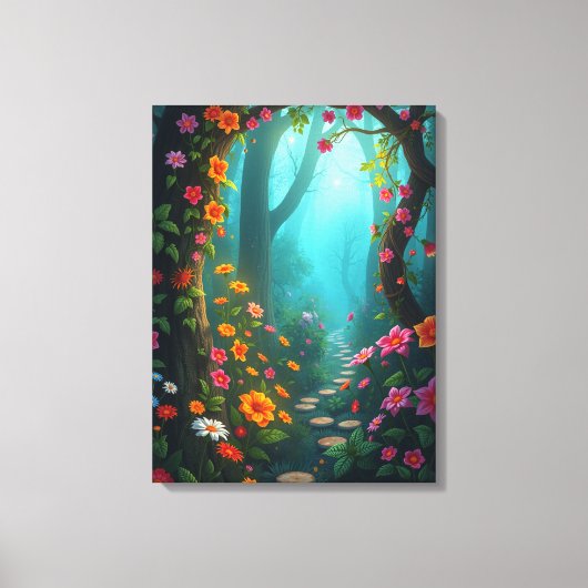 Magisch bospad met grillige wilde bloemen canvas afdruk (Voorkant)