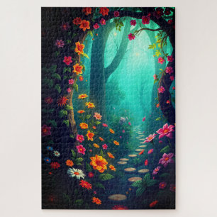 Magisch bospad met grillige wilde bloemen legpuzzel