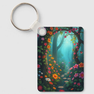 Magisch bospad met grillige wilde bloemen sleutelhanger