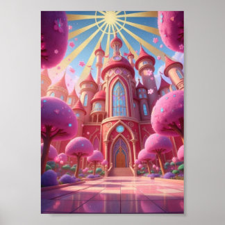 Magisch Fantasie Koninkrijk Pastelkasteel Poster