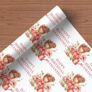 Magisch Fee Meisje Blosende Bloem Verjaardags Inpa Cadeaupapier