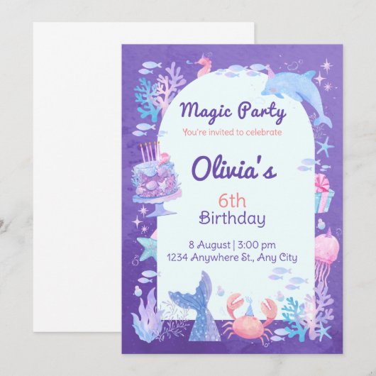 Magisch feest zeemeermin thema verjaardag viering kaart (Voorkant / Achterkant)