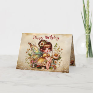Magisch Geel en Goud Fairy Happy Birthday Kaart