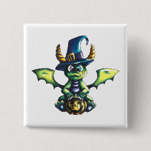 Magisch Halloween Dragon Design Vierkante Button 5,1 Cm