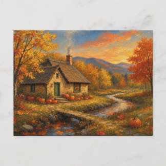 Magisch Herfst Huis Landschap Bos Meer Scene Briefkaart