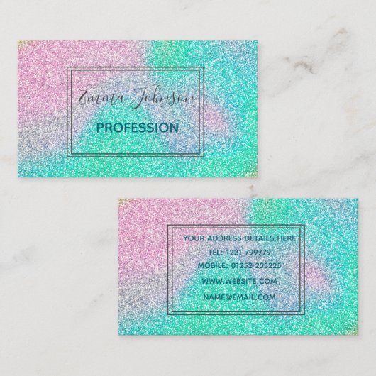 Magisch Iridescent Glitter Holographic Afbeelding Visitekaartje (Voorkant / Achterkant)