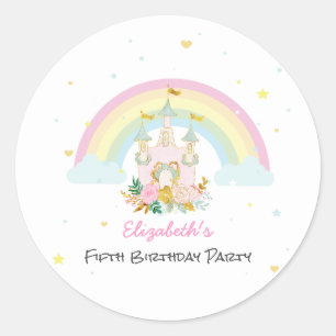 Magisch Kasteel Bloemrijke Regenboog Verjaardag Ronde Sticker