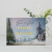 Magisch Kasteel Sprookje Bruiloft Save The Date Folie Uitnodiging (Staand Voorkant)