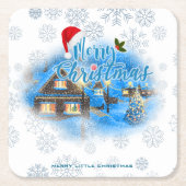 Magisch kerstdorp vierkante kartonnen onderzetter (Voorkant)