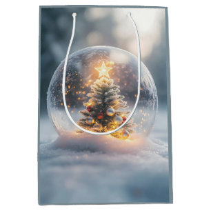 Magisch kerstsneeuw Wereldbol met gloeiende boom Medium Cadeauzakje