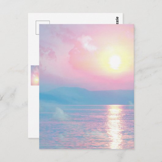 Magisch landschap in roze zonsondergang briefkaart (Voorkant / Achterkant)