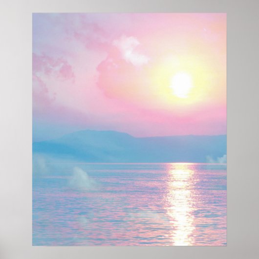 Magisch landschap in roze zonsondergang poster (Voorkant)