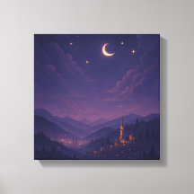 Magisch Maanverlicht Dorpsnachtlandschap