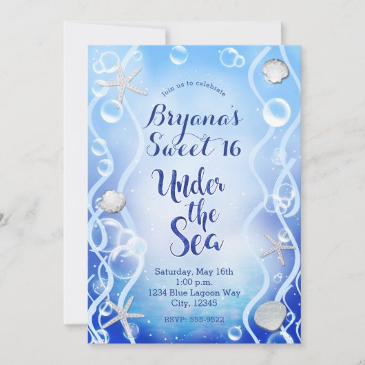 Magisch onder het Zee Blue Fade Sweet 16 Birthday Kaart (Voorkant)