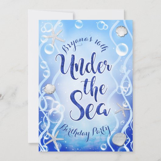 Magisch onder het Zee Blue Fade Sweet 16 Birthday Kaart (Achterkant)