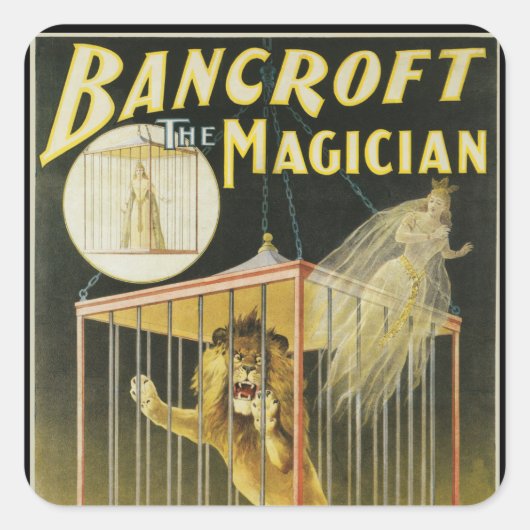 Magisch Poster, Magische Bancroft en Lion Vierkante Sticker (Voorkant)