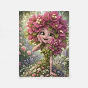 Magisch Roze Bloemendeken met Feeën in het Bos Fle Fleece Deken