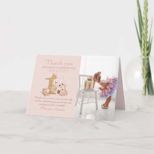 Magisch roze Kasteel Koninkrijk Verjaardag  Bedankkaart (Voorkant)