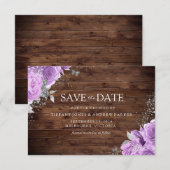 Magisch Rustisch Paars Lavender Roos Floral Weddin Save The Date (Voorkant / Achterkant)