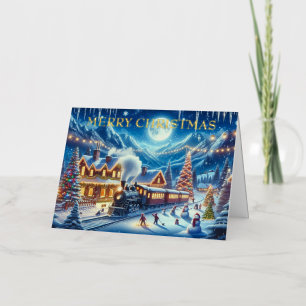 Magisch Winter Kersttrein Dorp Folie Feestdagenkaart