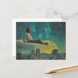 Magisch zwevend matras boven de volle maan van de briefkaart