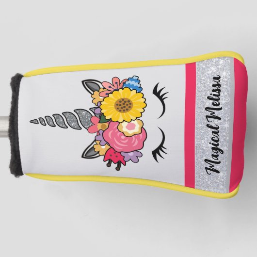 Magische AF Eenhoorn Zilveren Glitter Flower Crown Golfheadcover (Voorkant)