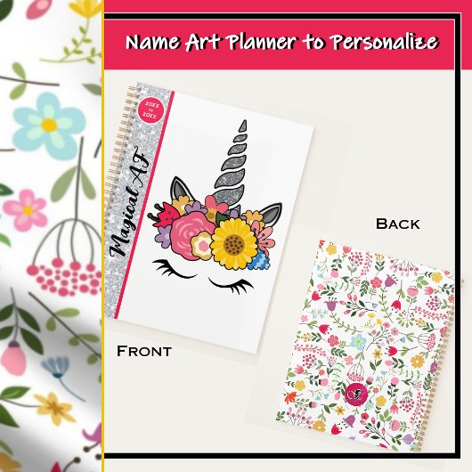 Magische AF Glitter Eenhoorn met Flower Crown Planner