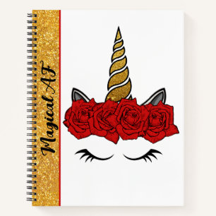 Magische AF Glitter Unicorn Red Rose Crown Journal Notitieboek