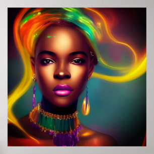 Magische Afrikaanse Regenboog vrouw kleurrijk Poster