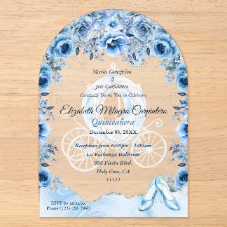 Magische Baby Blue Assepoester Quinceañera Acryl Uitnodigingen