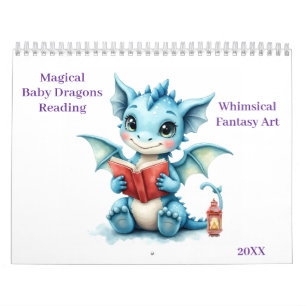 Magische Baby Draken Lezen Whimsische Fantasie Kun Kalender