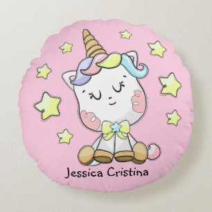 Magische Baby eenhoorn cutie gepersonaliseerde kin Rond Kussen