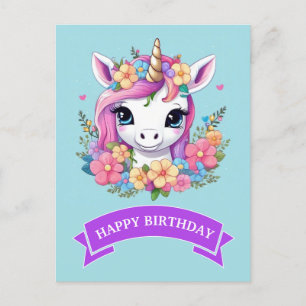 Magische Baby Eenhoorn met Bloemen Briefkaart