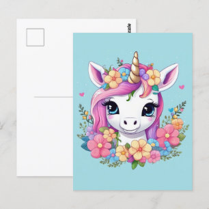 Magische Baby Eenhoorn met Bloemen Briefkaart