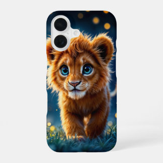 Magische baby-leeuw wandelen in een fantasieavond iPhone 16 hoesje