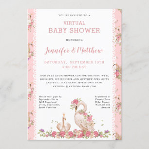 Magische Baby Swan Princess Pink Floral Baby showe Kaart