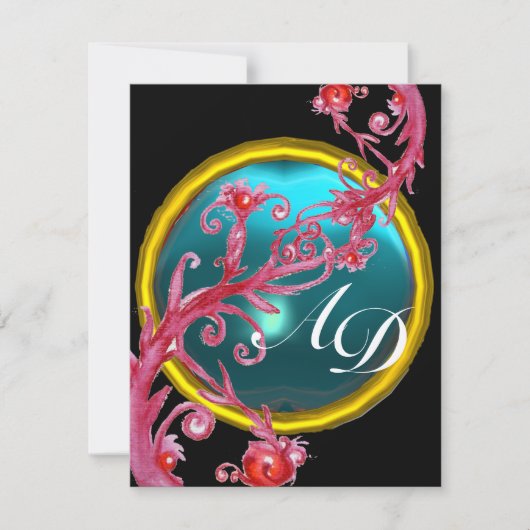 MAGISCHE BESJES 4, MONOGRAM blauw aquamarijn goud Kaart (Voorkant)