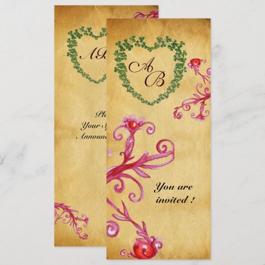 MAGISCHE BESJES KLAVER HART MONOGRAM perkament Kaart (Voorkant / Achterkant)