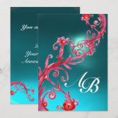 MAGISCHE BESJES, MONOGRAM blauwe aquamarine Kaart (Voorkant / Achterkant)