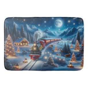Magische Besneeuwde Kersttrein Winterlandschap Badmat
