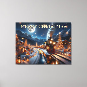 Magische Besneeuwde Kersttrein Winterlandschap Canvas Afdruk