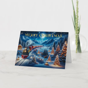 Magische Besneeuwde Kersttrein Winterlandschap Folie Feestdagenkaart