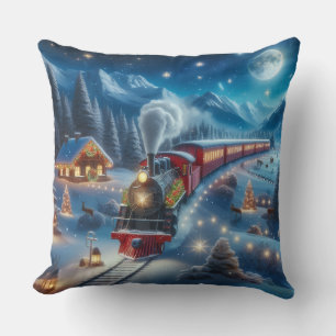Magische Besneeuwde Kersttrein Winterlandschap Kussen