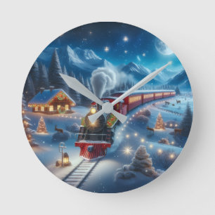 Magische Besneeuwde Kersttrein Winterlandschap Ronde Klok