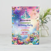 Magische betoverde Kasteel Verjaardagsfeestuitnodi Kaart (Staand voorkant)