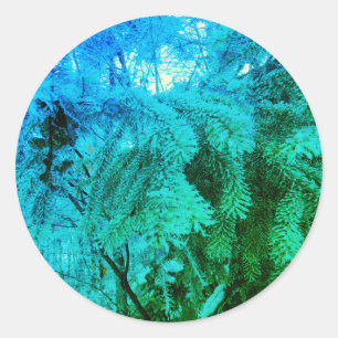 Magische Bevroren Fir Tree Twigs in een Winterbos Ronde Sticker