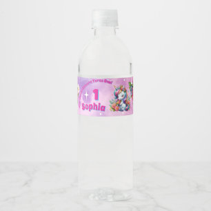 Magische Bloem Eenhoorn 1e Verjaardag Meisje Waterfles Etiket